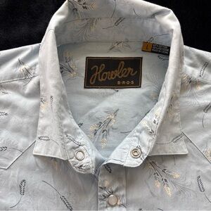 Howler Brothers H-Bar-B Pearl Snap Shirt Wheat Western Cowboy Shirt Mens Large